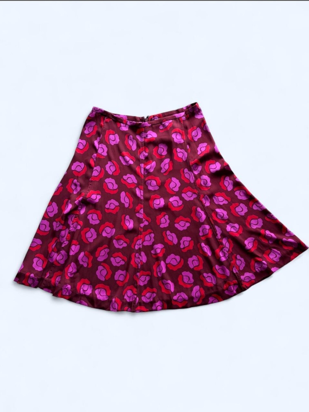 Diane Von Furstenberg Fuchsia & Red Floral Silk Midi Skirt Size 4 NWT